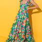 Green Floral Print Sleeveless Ruffle Tiered Maxi Dress
