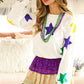 White Mardi Gras Star Printed Long Sleeve Top