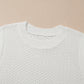White Solid Color Eyelet Knit Crew Neck Sweater Vest