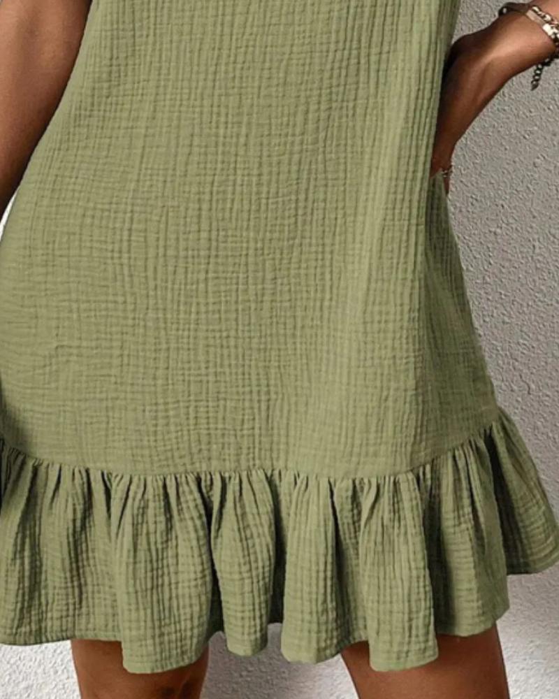 Round Neck Sleeveless Ruffles Hem Dress Casual Loose Fit Mini Dress