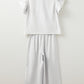 Gray Stripe Zipped up Collar Ruffled Sleeve Tee and Wide Leg Pants 2pcs Outfit