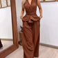 2 Pieces Outfit Sleeveless Criss Cross Tied Detail Top and Casual Wide Leg Pants Set