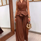 2 Pieces Outfit Sleeveless Criss Cross Tied Detail Top and Casual Wide Leg Pants Set