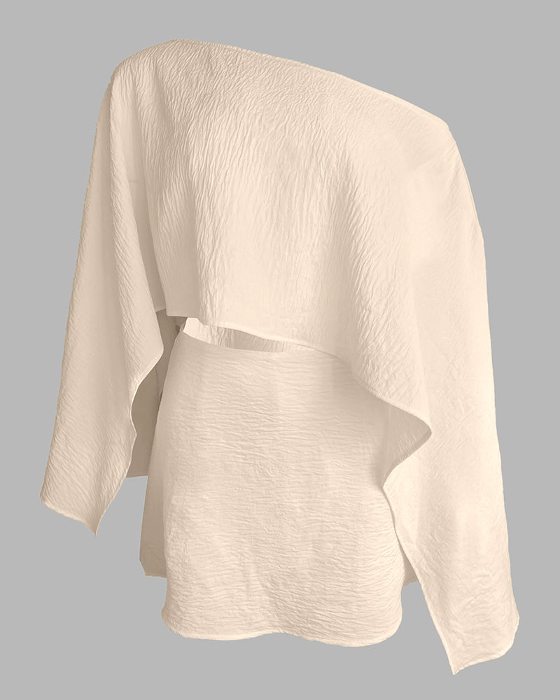 3 Pieces Outfit Solid Off Shoulder Split Sleeve Convertible Crop Top and Casual Elastic Waist Skorts Set With Bandeau(Without Belt)