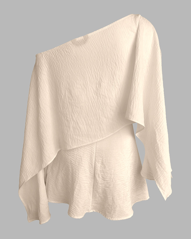 3 Pieces Outfit Solid Off Shoulder Split Sleeve Convertible Crop Top and Casual Elastic Waist Skorts Set With Bandeau(Without Belt)