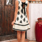Beige Geometric Printed Sleeveless Hollowed Bowknot Back Mini Dress
