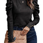Black Buttoned Puff Long Sleeve Sheath Top