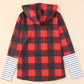 Fiery Red Christmas Plaid Striped Patchwork Drawstring Hoodie