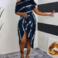 Tie Dye Print Ruched Slit Casual Dress