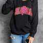 Black MAMA Shiny Graphic Pullover Sweatshirt
