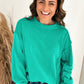 Mint Green Splicing Round Neck Pullover Sweatshirt