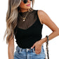 Black Ribbed Texture Mesh Cutout Knitted Sweater Vest