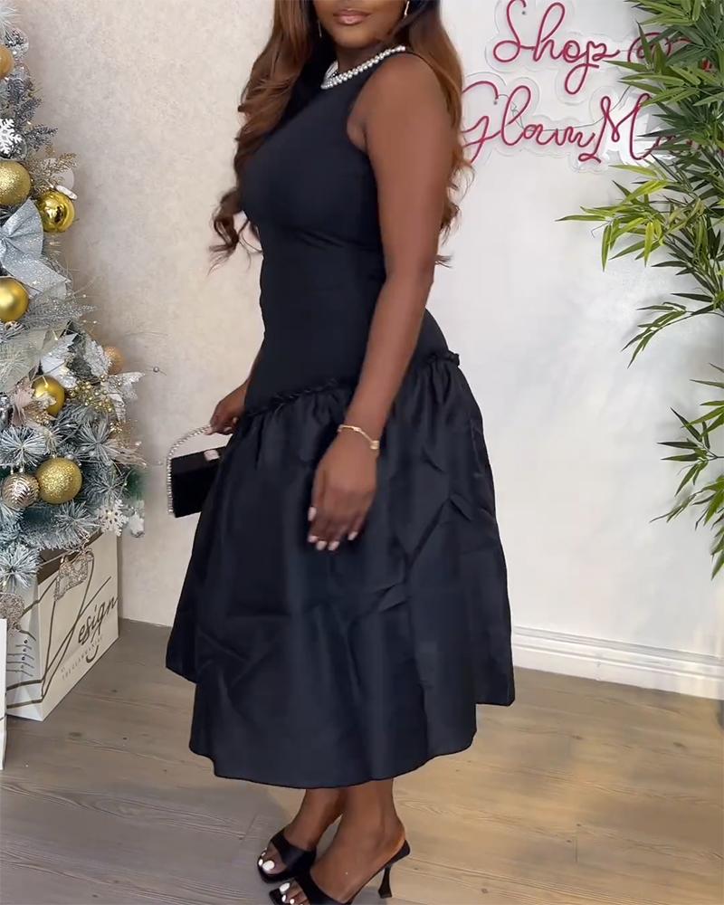 Beaded Ruffle Hem Sleeveless Midi Dress