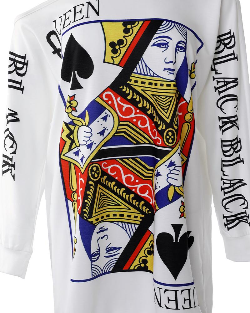Poker Letter Print Long Sleeve Casual Dress