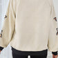 Jet Stream Textured Colorblock Edge Sequin Turkey Graphic Long Sleeve Top