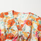 Orange Blooming Floral Print Front Tie Romper