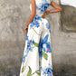 Floral Print Cold Shoulder Ruched Jumpsuit Casual Strechy Wide Leg Romper