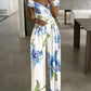 Floral Print Cold Shoulder Ruched Jumpsuit Casual Strechy Wide Leg Romper