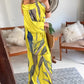 2 Pieces Outfit Plants Print Cold Shoulder Batwing Sleeve Top and Casual Wide Leg Pants Set