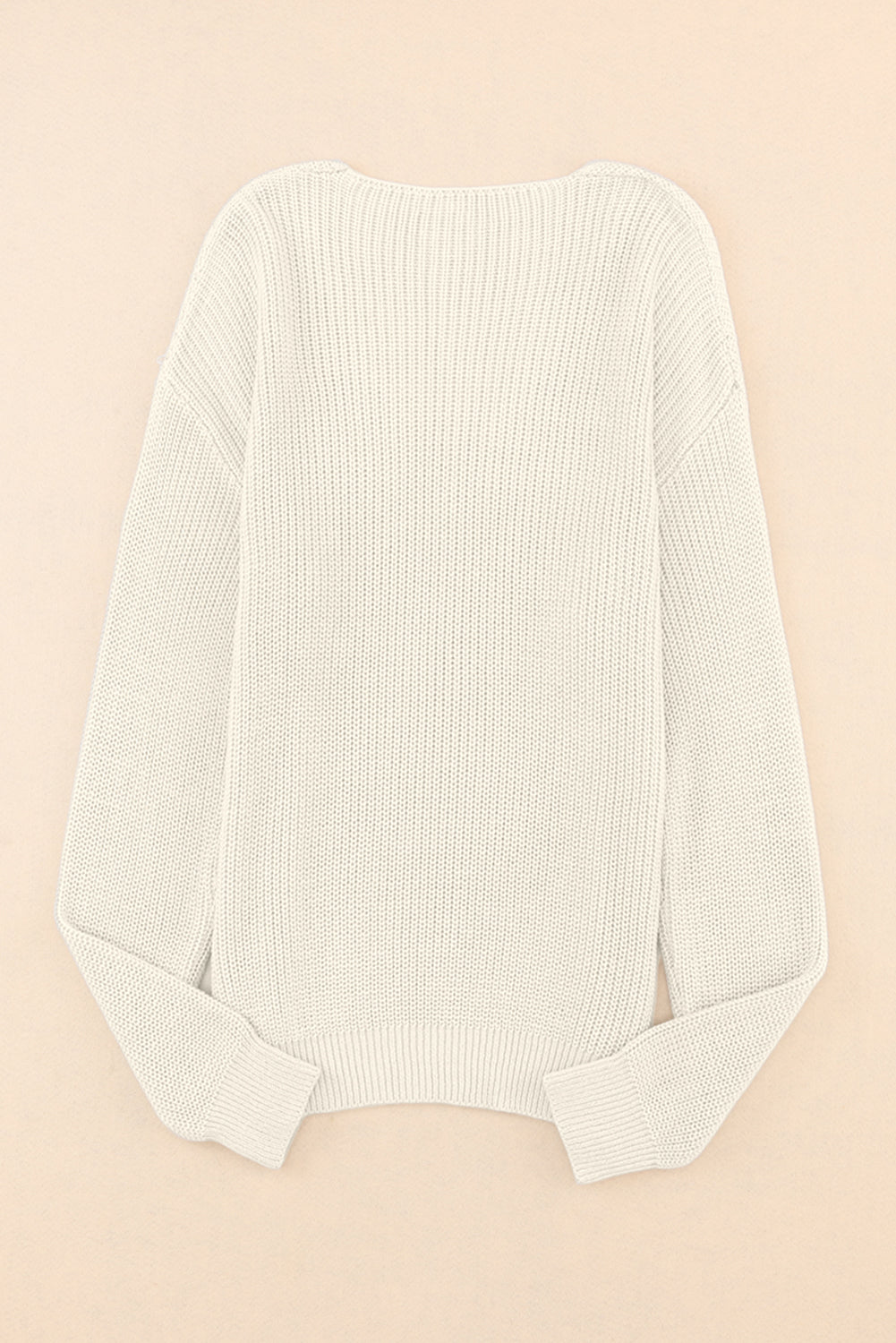 Beige Ribbed Knit V Neck Sweater