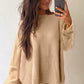 Apricot Cable Knit Drop Shoulder Side Slits Loose Sweater