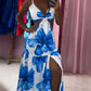 Floral Print V Neck Sleeveless Hollow out Vacation Dress Casual High Slit Maxi Dress
