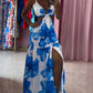 Floral Print V Neck Sleeveless Hollow out Vacation Dress Casual High Slit Maxi Dress
