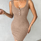 Pocket Design Ribbed Tank Dress Sleeveless Button Front Pullover Bodycon Mini Dresses