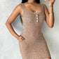 Pocket Design Ribbed Tank Dress Sleeveless Button Front Pullover Bodycon Mini Dresses