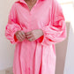 Bright Pink Balloon Sleeve Button Up Mini Shirt Dress