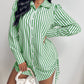 Striped Side Drawstring Buttoned Shirt Dress