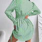 Striped Side Drawstring Buttoned Shirt Dress