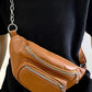 Chestnut Zipper PU Leather Chain Linked Crossbody Bag