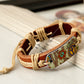 Cinnamon Vintage Boho Floral Printed Braided Rope Leather Bracelet