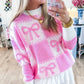 Pink Bow Knot Two Tone Checkered Crew Neck Sweater