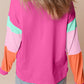 Rose Red Chenille Love Patched Colorblock Long Sleeve Crewneck Top