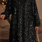 Color black Plus Size Bubble Sleeve V Neck Sequin Dress