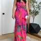 Tropical Floral Print Bandeau Maxi Dress Casual Sheer Mesh Patch Slit Dress