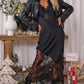 Contrast Lace V Neck Half Sleeve Satin Dress Sexy Slim Fit Maxi Dress