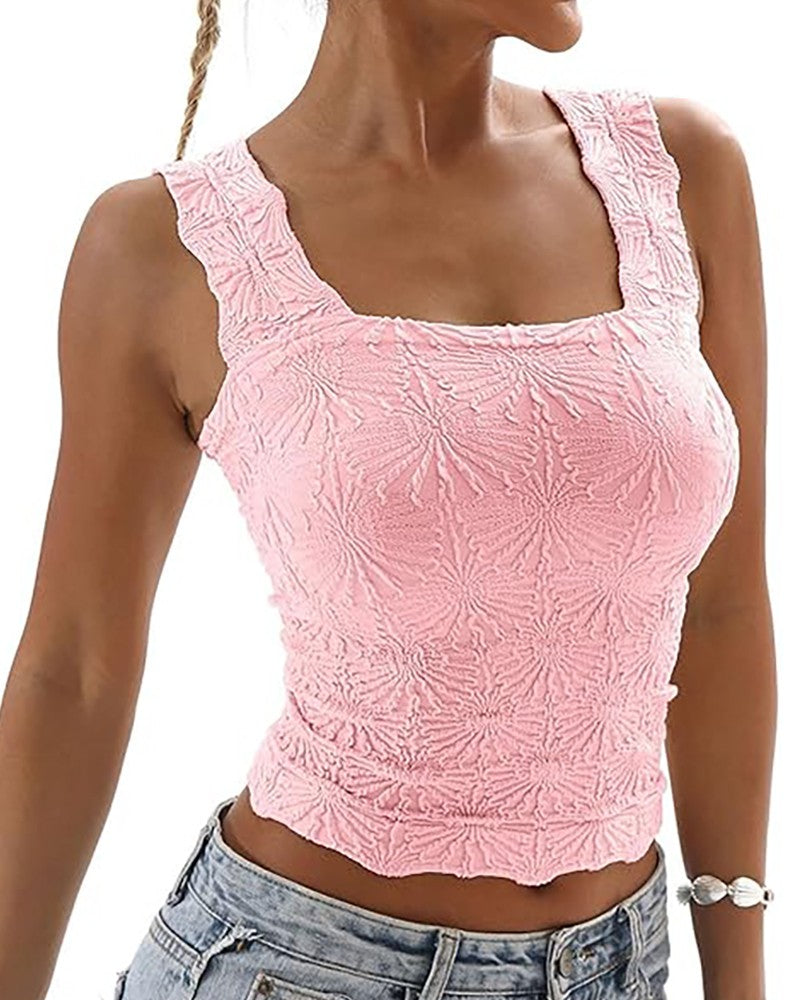 Floral Jacquard Thick Strap Tank Top