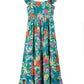 Green Floral Print Sleeveless Ruffle Tiered Maxi Dress