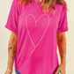 Rose Red Rhinestone Heart Graphic Crew Neck Valentines Tee