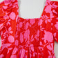 Red Floral Bubble Sleeve Sweetheart Neck Ruffled Mini Dress