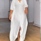 V Neck Half Sleeve Front Slit Maxi Dress Casual Loose Fit Vacation Dress