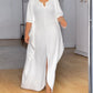V Neck Half Sleeve Front Slit Maxi Dress Casual Loose Fit Vacation Dress