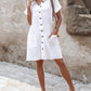 Turn down Collar Short Sleeve Dress Casual Button Dress with Pocket