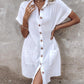 Turn down Collar Short Sleeve Dress Casual Button Dress with Pocket