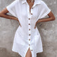 Turn down Collar Short Sleeve Dress Casual Button Dress with Pocket