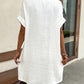 Turn down Collar Short Sleeve Dress Casual Button Dress with Pocket