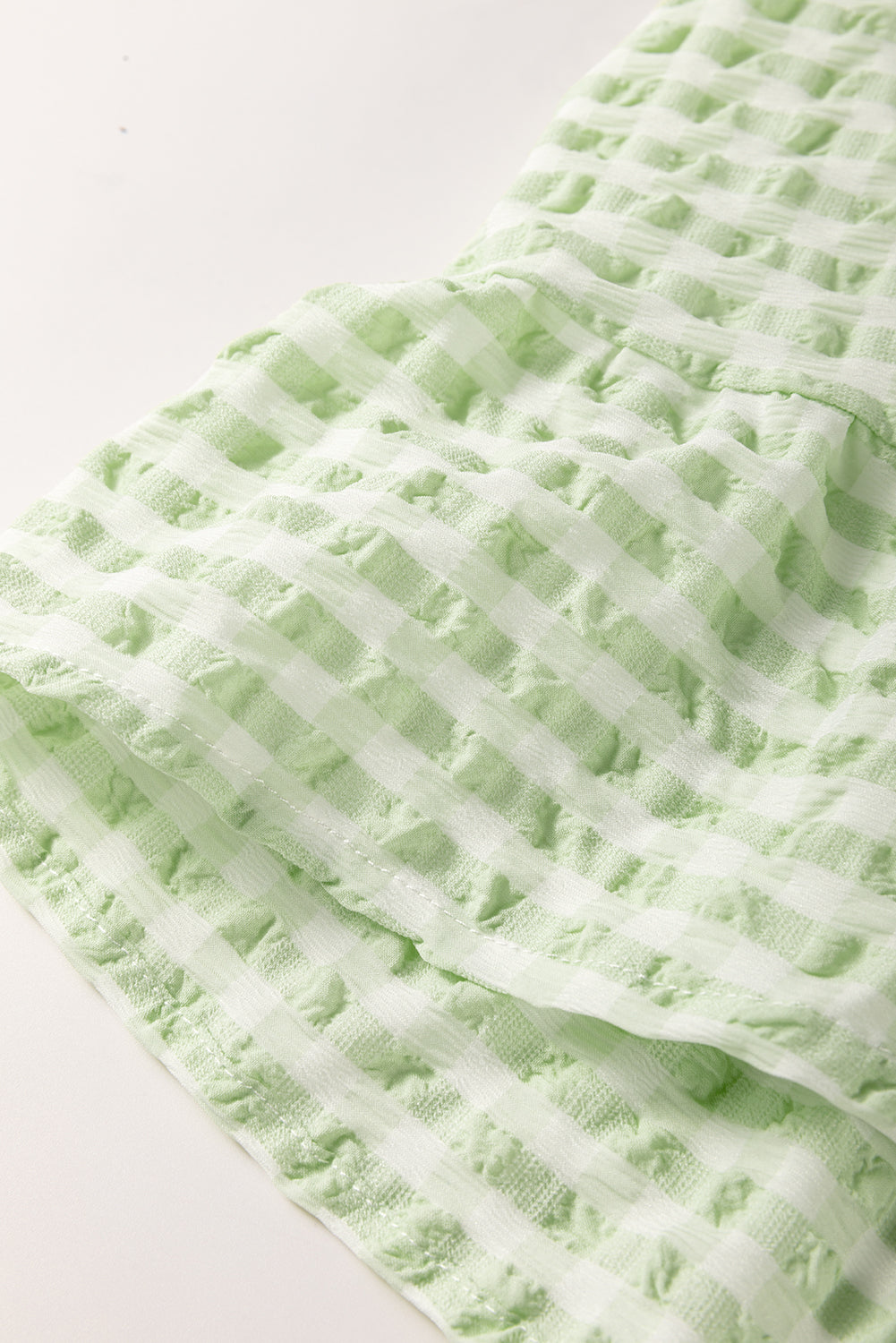 Green Stripe Textured Tiered Short Sleeve Loose Mini Dress